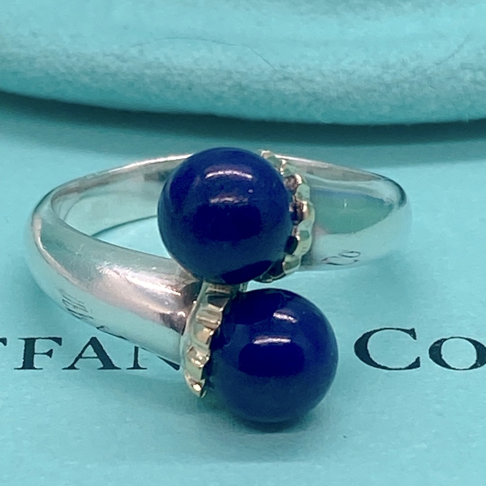 Tiffany & Co Sterling 925 Silver/18K 750 Yellow Gold Lapis Lazuli Ring G…